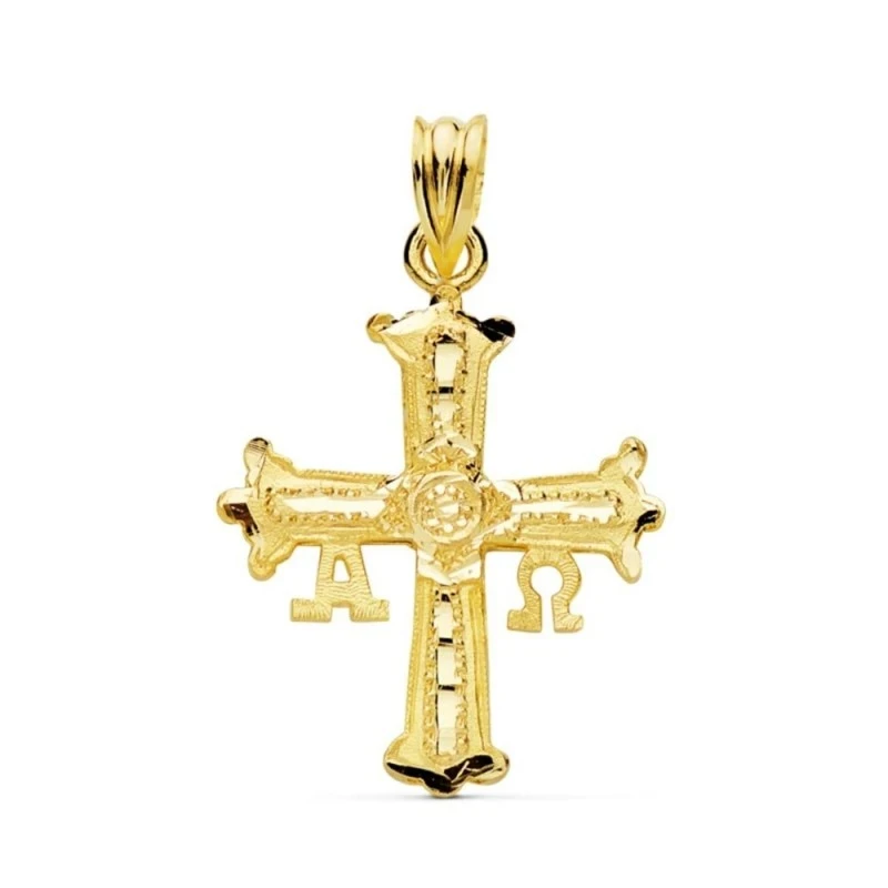 Cruz de Covadonga colgante oro 18k unisex 30 mm. detalles tallados om