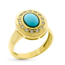 Sortija oro 18k mujer cabeza ovalada 16 mm. centro piedra turquesa 6