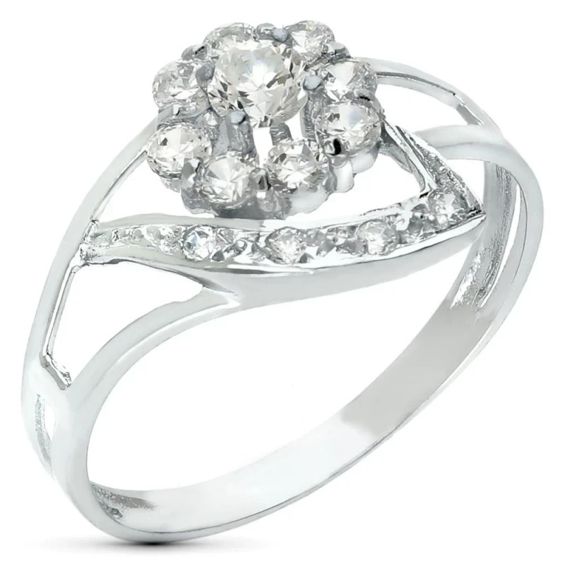 Sortija oro blanco 18k mujer cuajo circonitas 10 mm. cabeza formas on