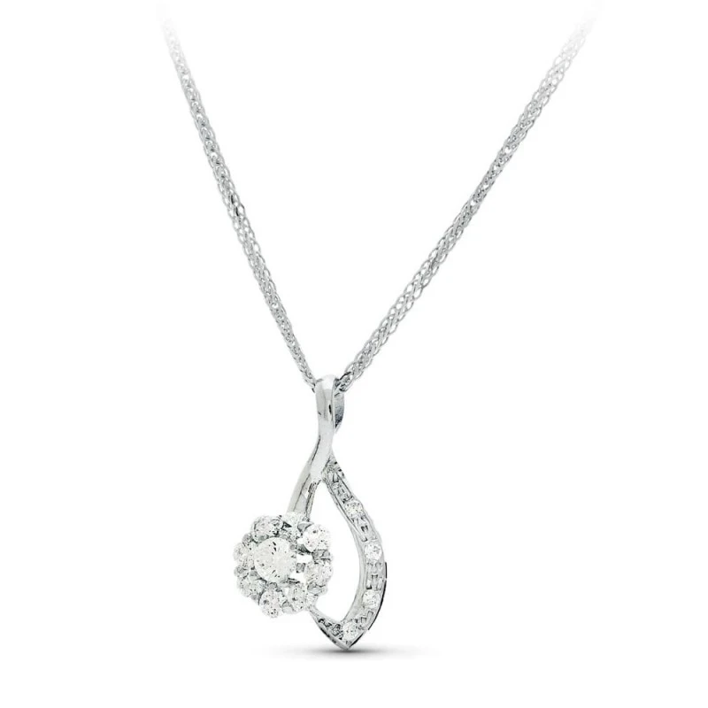 Gargantilla oro blanco 18k mujer 45 cm. colgante cuajo circonitas 22