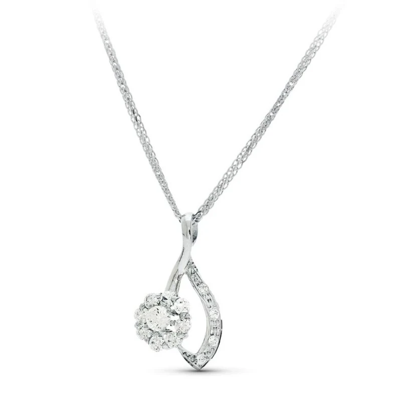Gargantilla oro blanco 18k mujer 45 cm. colgante cuajo circonitas 22