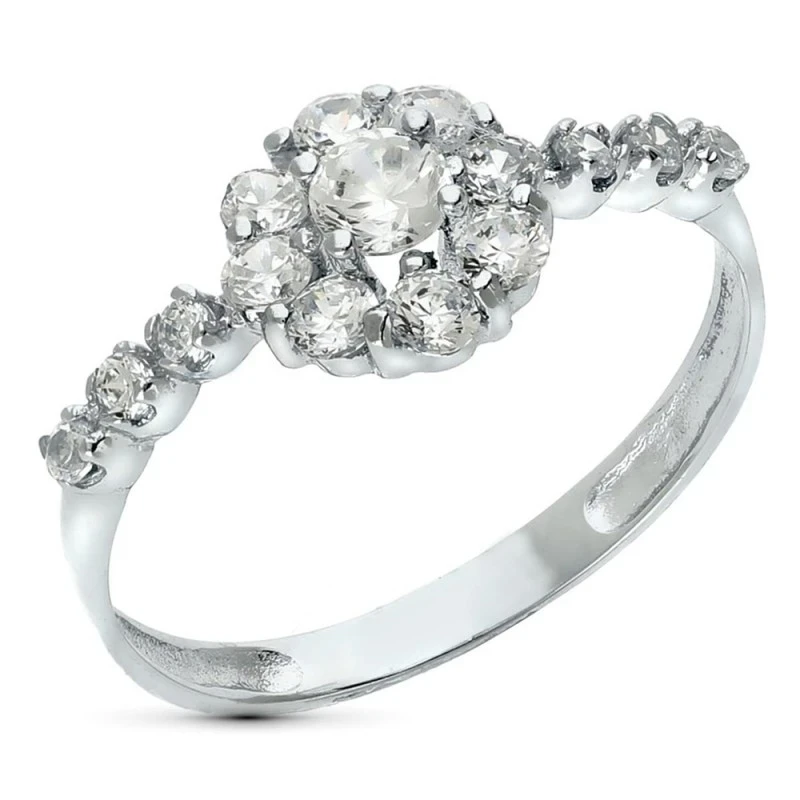 Sortija oro blanco 18k mujer cabeza cuajo circonitas detalle laterale