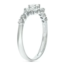 Sortija oro blanco 18k mujer cabeza cuajo circonitas detalle laterale