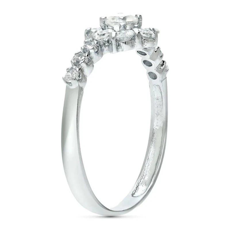 Sortija oro blanco 18k mujer cabeza cuajo circonitas detalle laterale