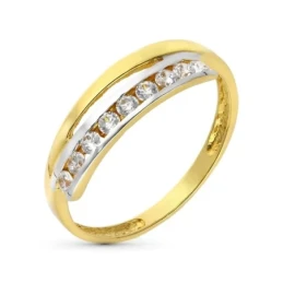 Sortija oro bicolor 18k mujer lisa combinada circonitas centro cabeza