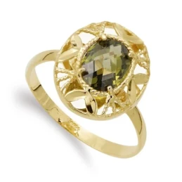 Sortija oro 18k mujer cabeza ovalada piedra color verde centro combin
