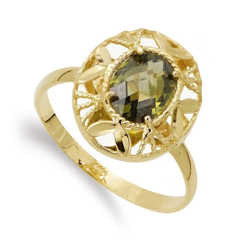 Sortija oro 18k mujer cabeza ovalada piedra color verde centro combin
