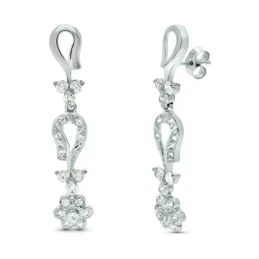 Pendientes largos oro blanco 18k mujer 42 mm. circonitas formas combi