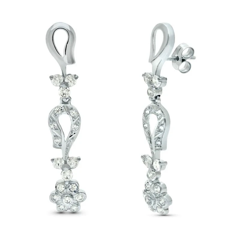 Pendientes largos oro blanco 18k mujer 42 mm. circonitas formas combi