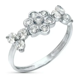 Sortija oro blanco 18k mujer cabeza forma flor circonitas combinadas