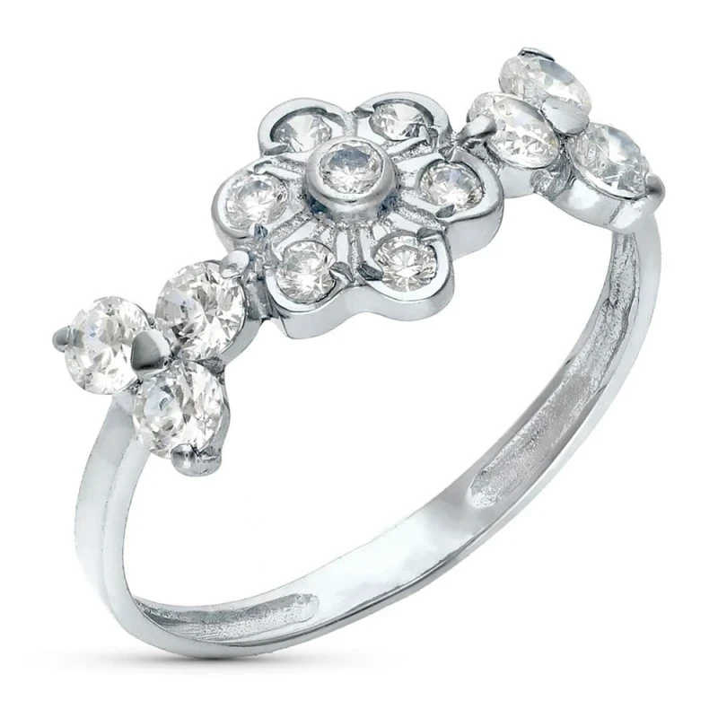 Sortija oro blanco 18k mujer cabeza forma flor circonitas combinadas