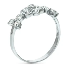 Sortija oro blanco 18k mujer cabeza forma flor circonitas combinadas