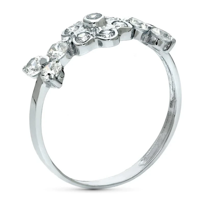 Sortija oro blanco 18k mujer cabeza forma flor circonitas combinadas