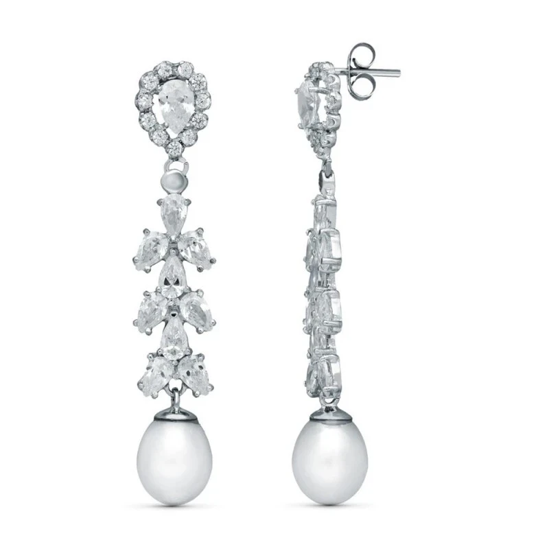 Pendientes largo oro blanco 18k mujer 47 mm. dos cuerpos circonitas f