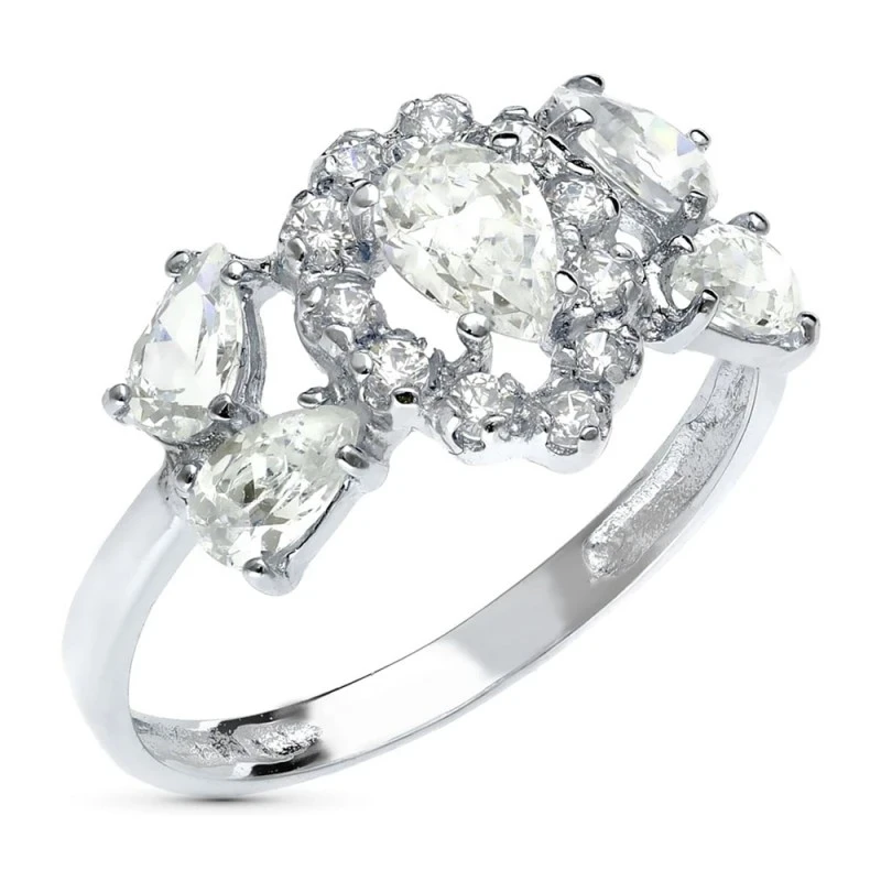 Sortija oro blanco 18k mujer circonita centra forma pera combinada ta
