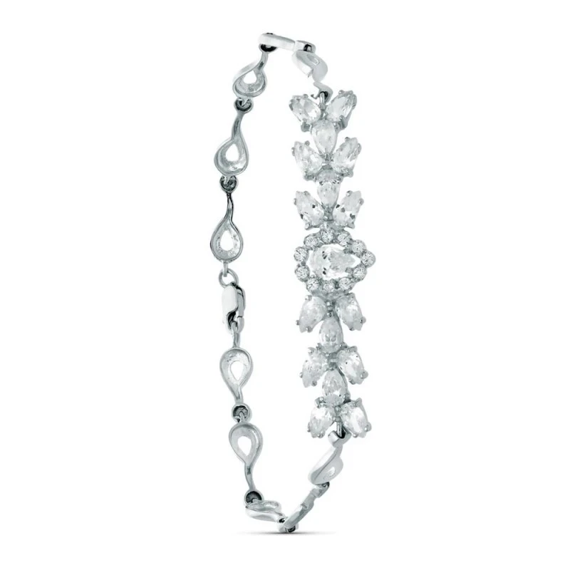 Pulsera oro blanco 18k mujer 18.5 cm. circonitas forma pera combinada