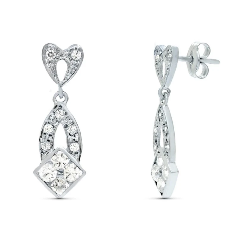 Pendientes largos oro blanco 18k mujer 24 mm. formas combinadas circo