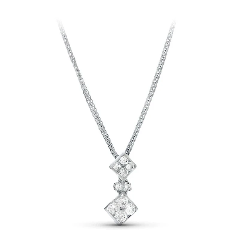 Gargantilla oro blanco 18k mujer 45 cm. colgante dos rombos combinado