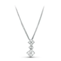 Gargantilla oro blanco 18k mujer 45 cm. colgante dos rombos combinado