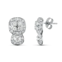 Pendientes oro blanco 18k mujer 15 mm. circonitas dos cuadrados esqui