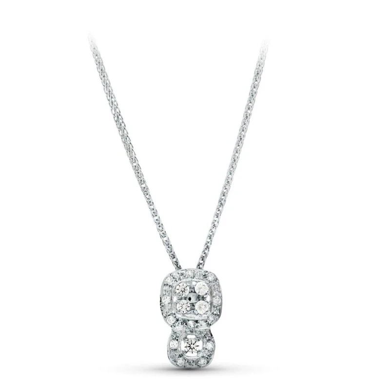 Gargantilla oro blanco 18k mujer 42 cm. colgante circonitas dos cuadr
