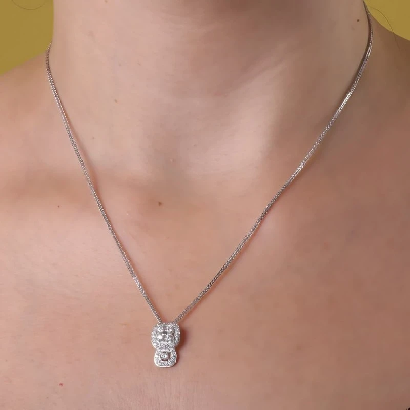 Gargantilla oro blanco 18k mujer 42 cm. colgante circonitas dos cuadr