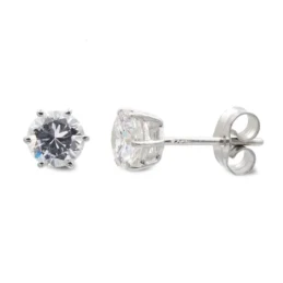 Pendientes oro blanco 18k mujer 6 mm. circonita garras presión