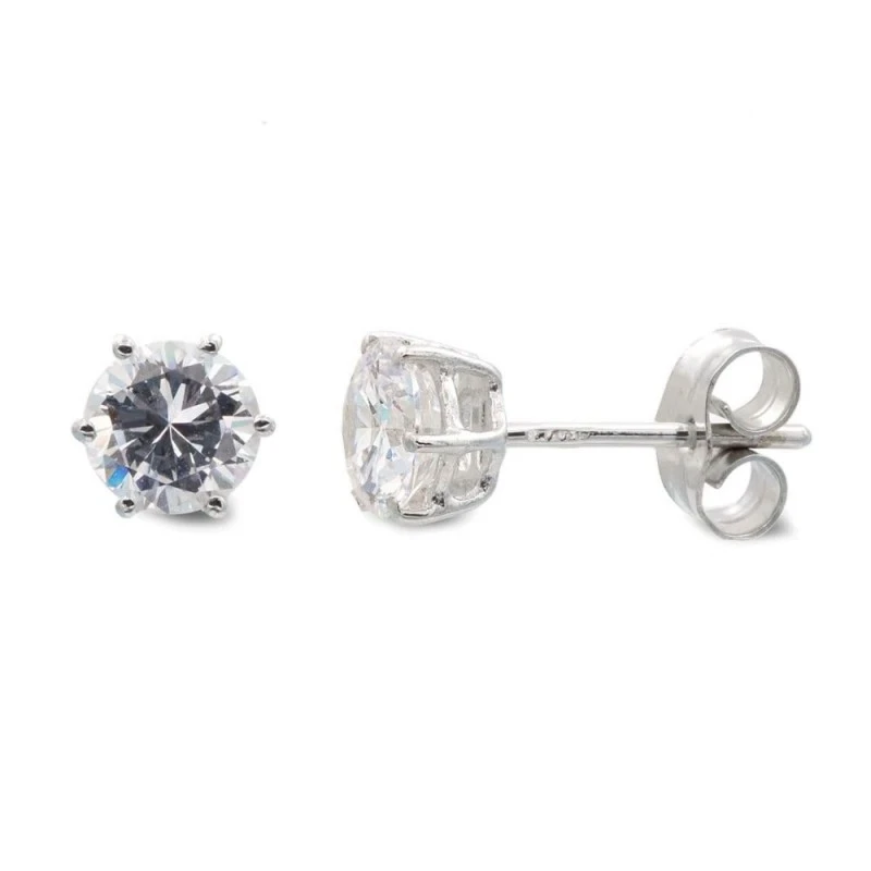 Pendientes oro blanco 18k mujer 6 mm. circonita garras presión