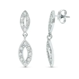 Pendientes oro blanco 18k mujer 25 mm. circonitas dos cuerpos ovalado
