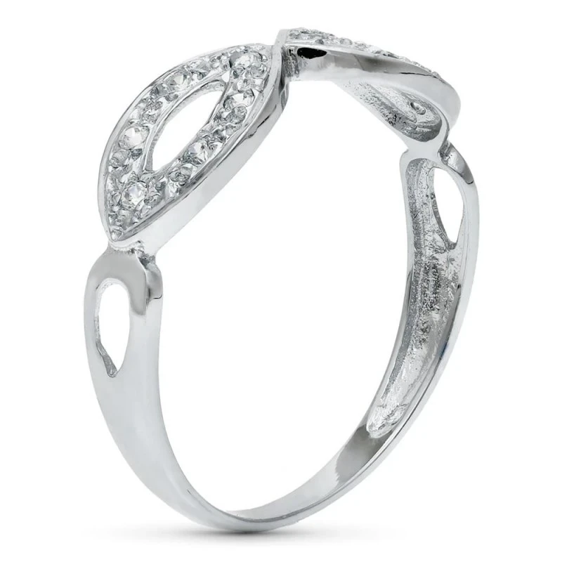 Sortija oro blanco 18k mujer circonitas cabeza dos formas ovaladas ca
