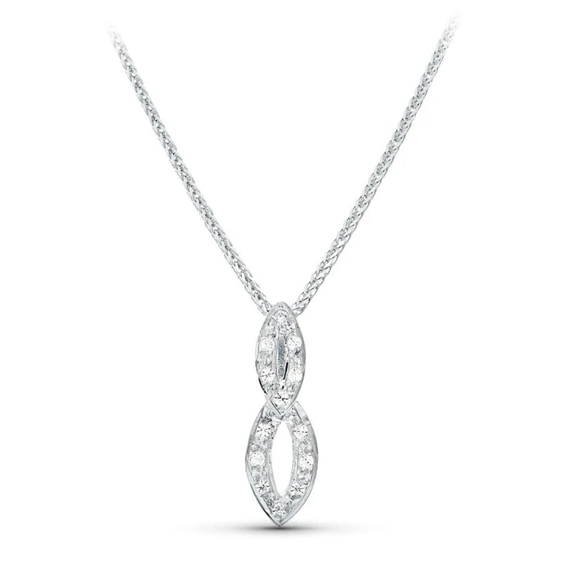 Gargantilla oro blanco 18k mujer 45 cm. colgante circonitas dos forma