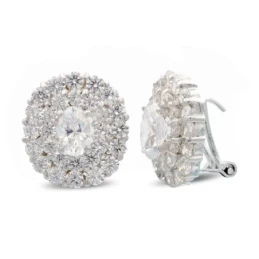 Pendientes oro blanco 18k mujer 14 mm. ovalados circonitas omega