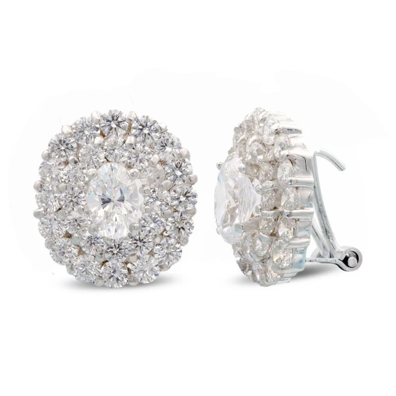Pendientes oro blanco 18k mujer 14 mm. ovalados circonitas omega