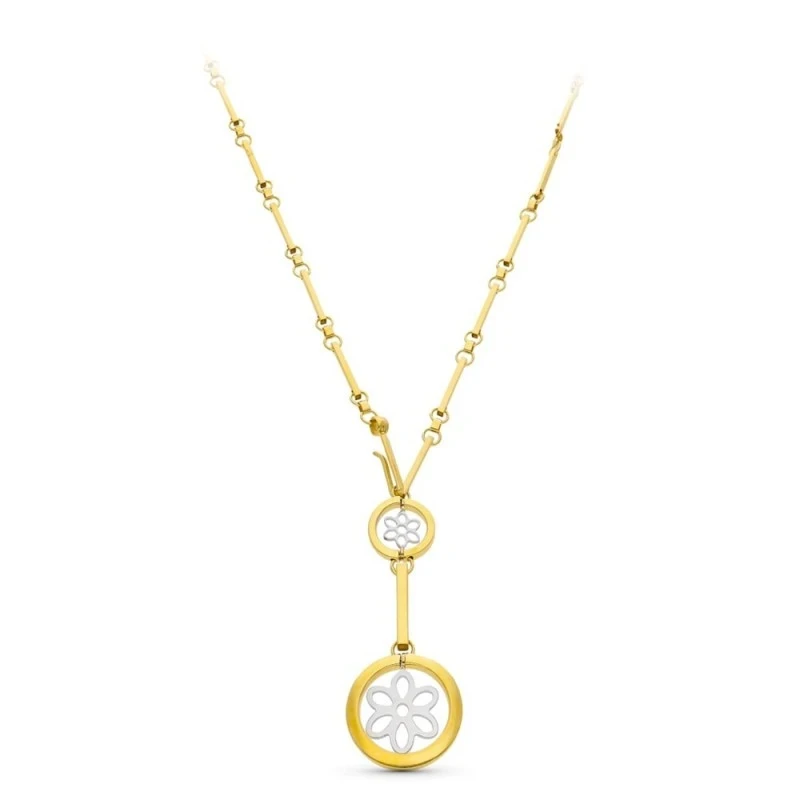 Gargantilla oro bicolor 18k mujer 45 cm. círculos combinados flores c