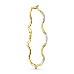 Pulsera oro bicolor 18k mujer semirrígida eslabones ondulados circoni