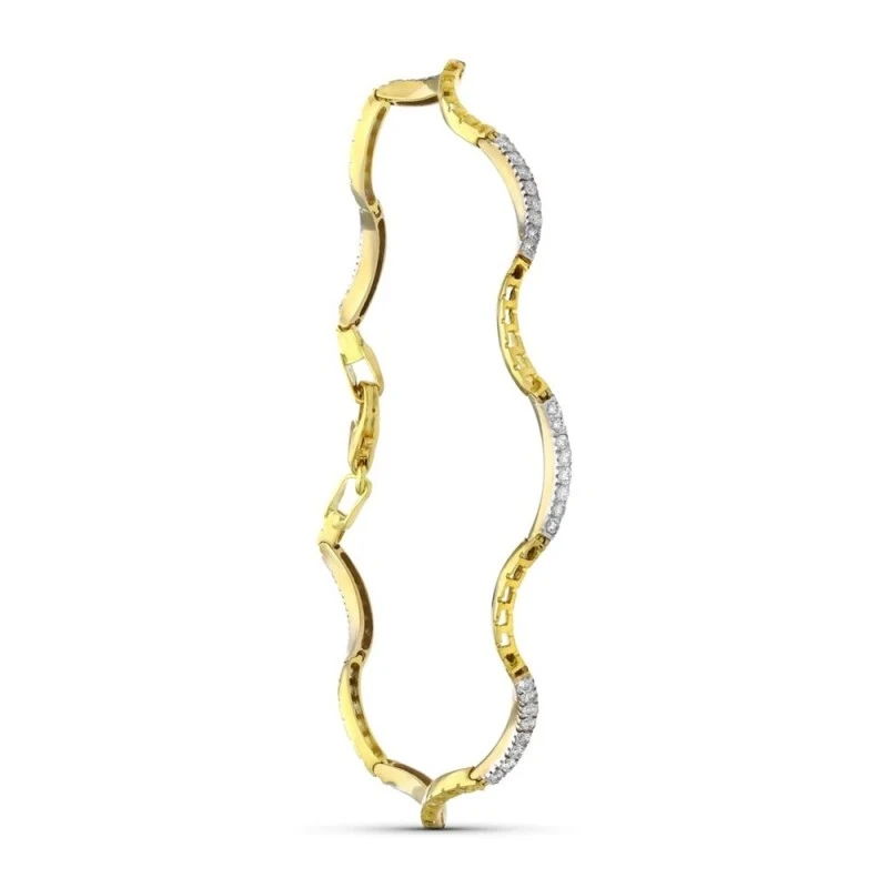 Pulsera oro bicolor 18k mujer semirrígida eslabones ondulados circoni