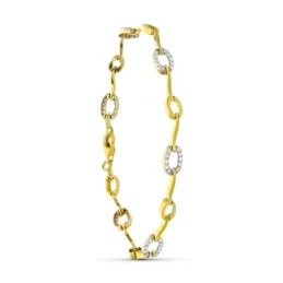 Pulsera oro bicolor 18k mujer semirrígida eslabones ovalados circonit