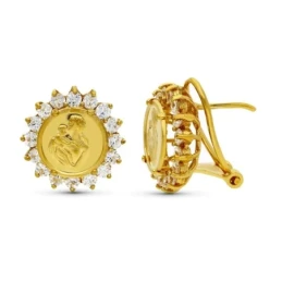 Pendientes oro 18k mujer 15 mm. redondos detalle madre circonitas gar