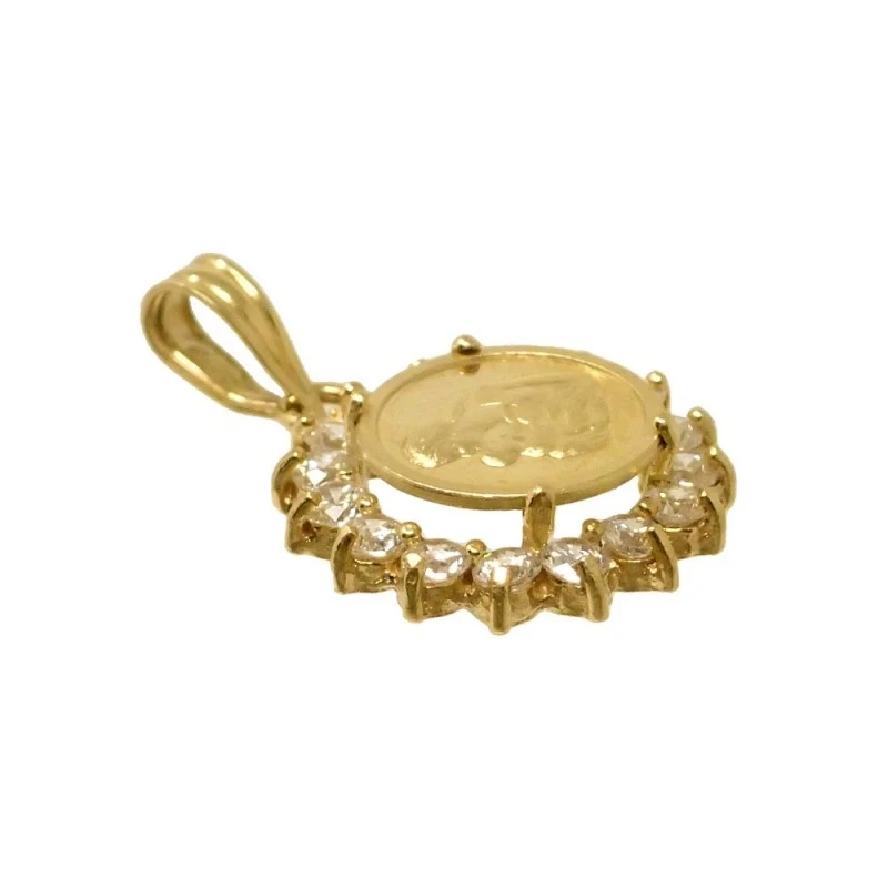 Colgante oro 18k mujer 15 mm. medalla detalle madre 16 circonitas gar