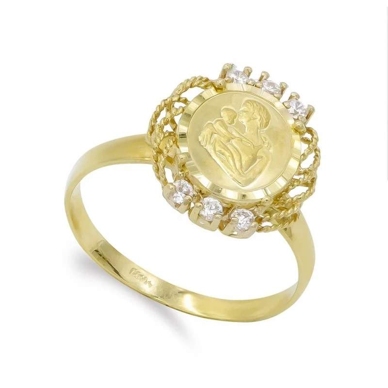 Sortija oro 18k mujer centro cabeza madre combinada circonitas garras