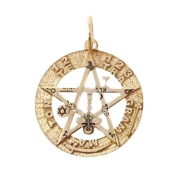 Colgante oro 18k tetragramatón 22 mm. unisex amuleto calado detalles