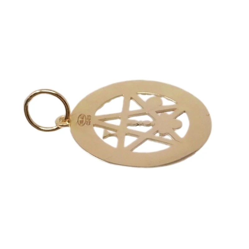Colgante oro 18k tetragramatón 22 mm. unisex amuleto calado detalles