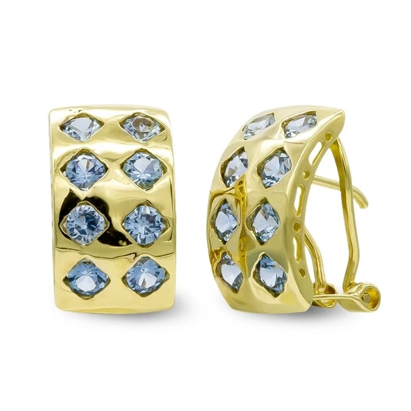 Pendientes oro 18k mujer 15 mm. detalle rombos piedras aguamarina ome