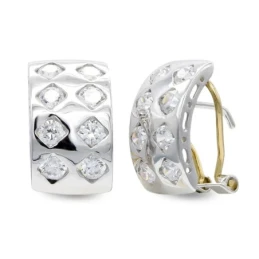 Pendientes oro blanco 18k mujer 15 mm. detalle rombos circonitas omeg