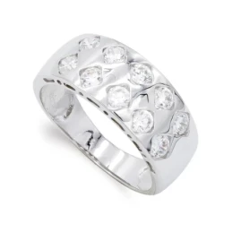 Sortija oro blanco 18k mujer rombos circonitas combinada lisa ancho m