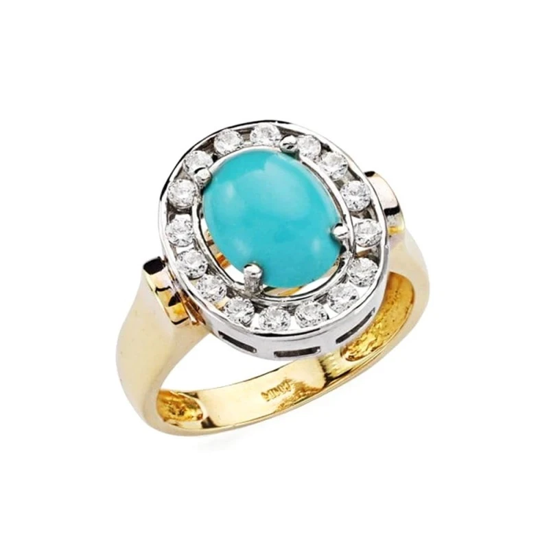 Sortija oro bicolor 18k mujer cabeza piedra coral ovalada circonitas