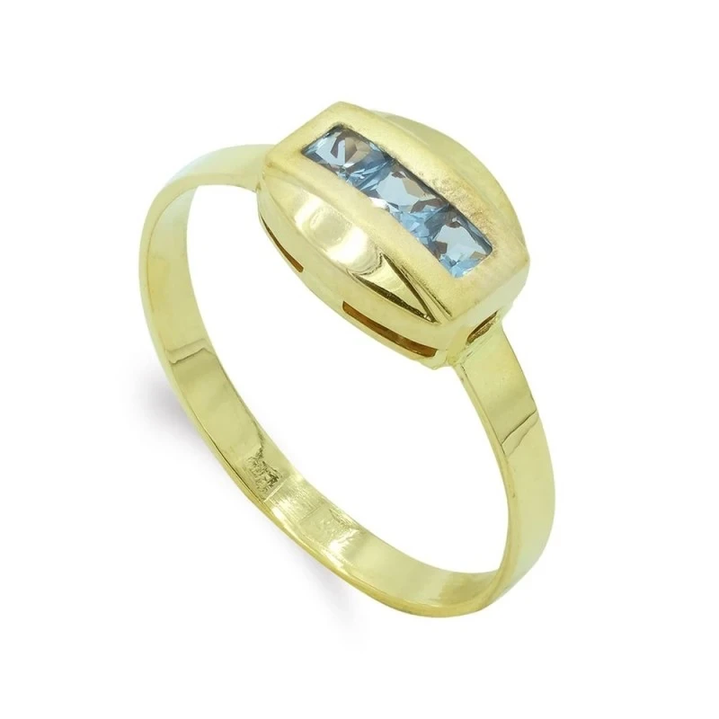 Sortija oro 18k mujer circonitas color azul centro combinadas lisa