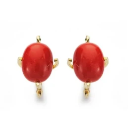 Pendientes oro 18k mujer 12 mm. piedra coral centro garras