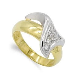 Sortija oro bicolor 18k mujer circonitas forma combinada mate brillo