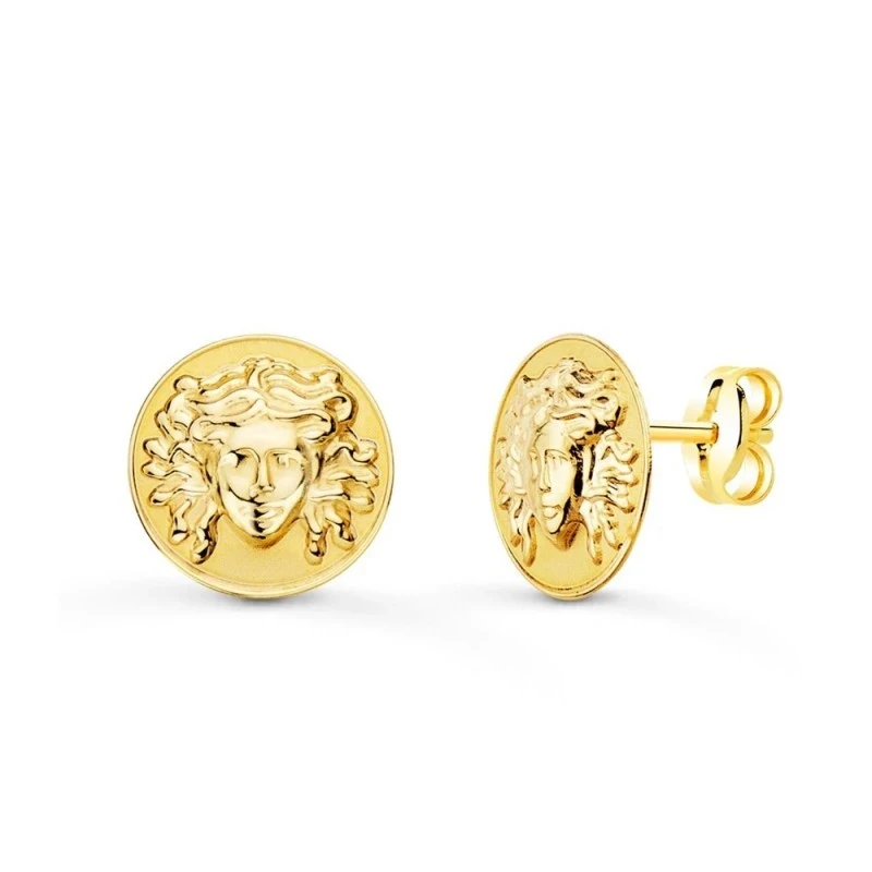 Pendientes oro 18k mujer 12 mm. medusa centro redondos mate brillo pr